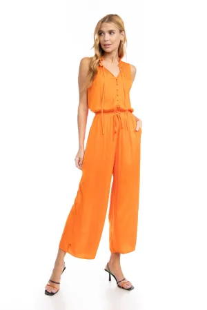 Button Down Jumpsuit With Frill Neck Detail