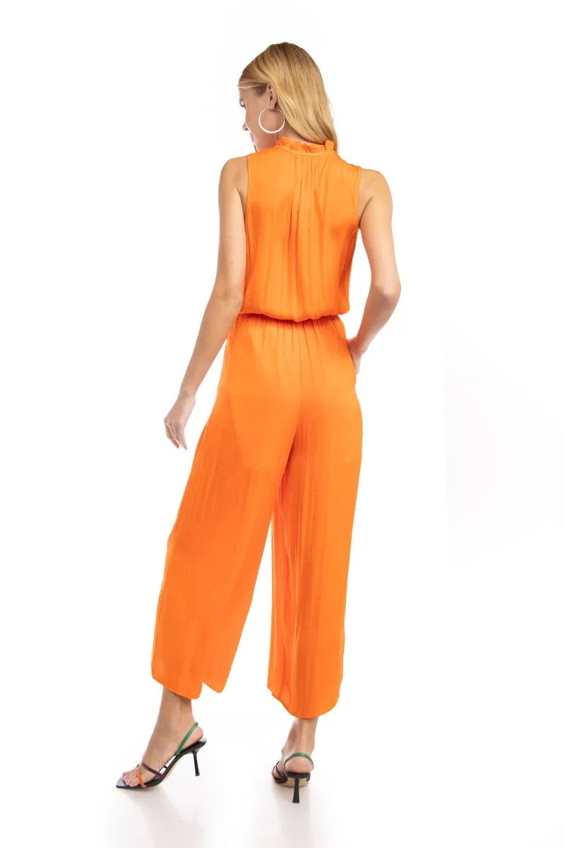 Button Down Jumpsuit With Frill Neck Detail