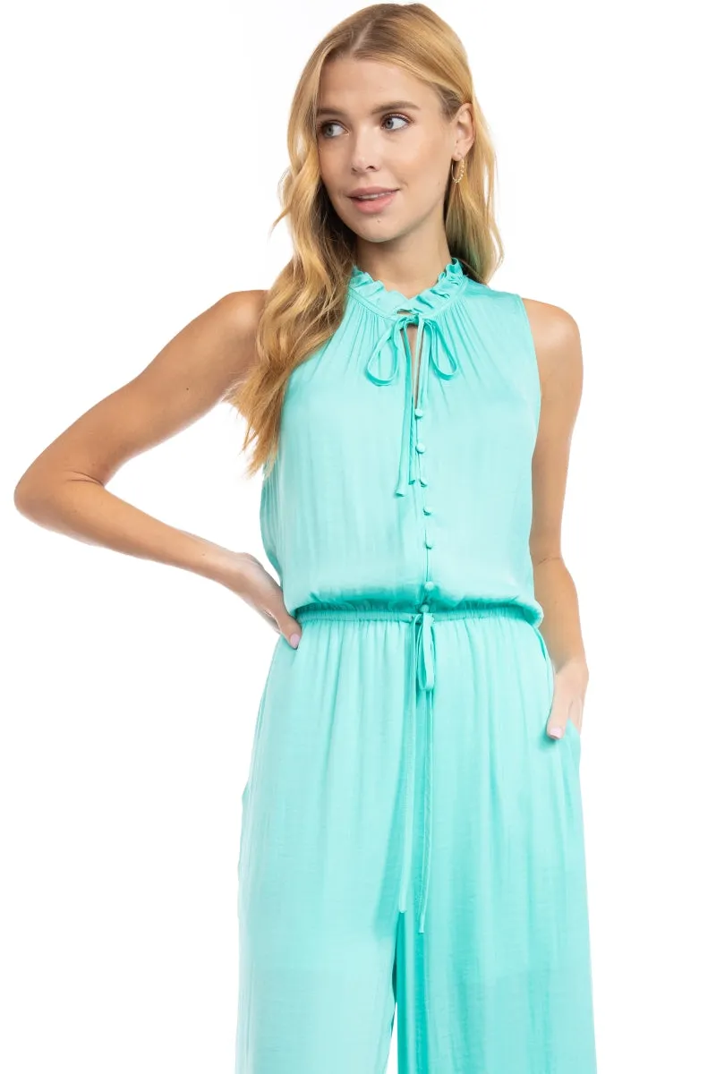 Button Down Jumpsuit With Frill Neck Detail