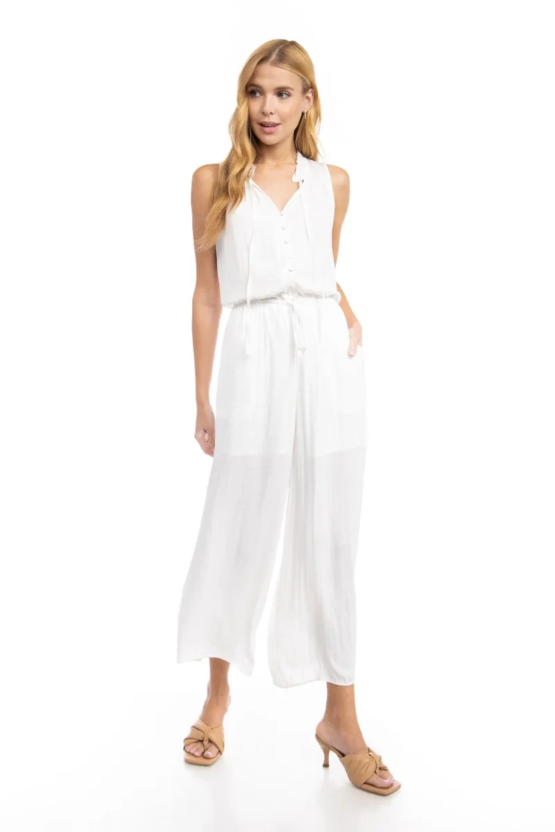Button Down Jumpsuit With Frill Neck Detail