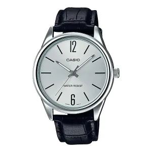 Casio Black Leather Strap Silver Dial Quartz Watch for Gents - MTP-V005L-7BUDF