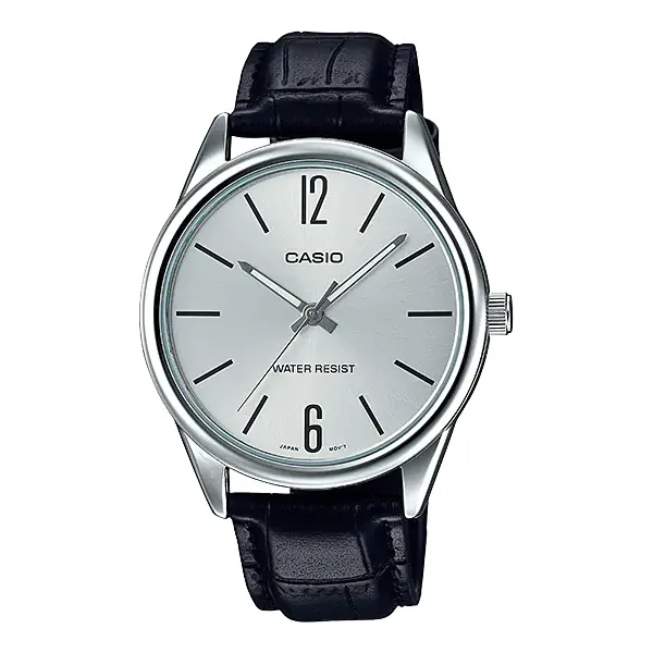 Casio Black Leather Strap Silver Dial Quartz Watch for Gents - MTP-V005L-7BUDF