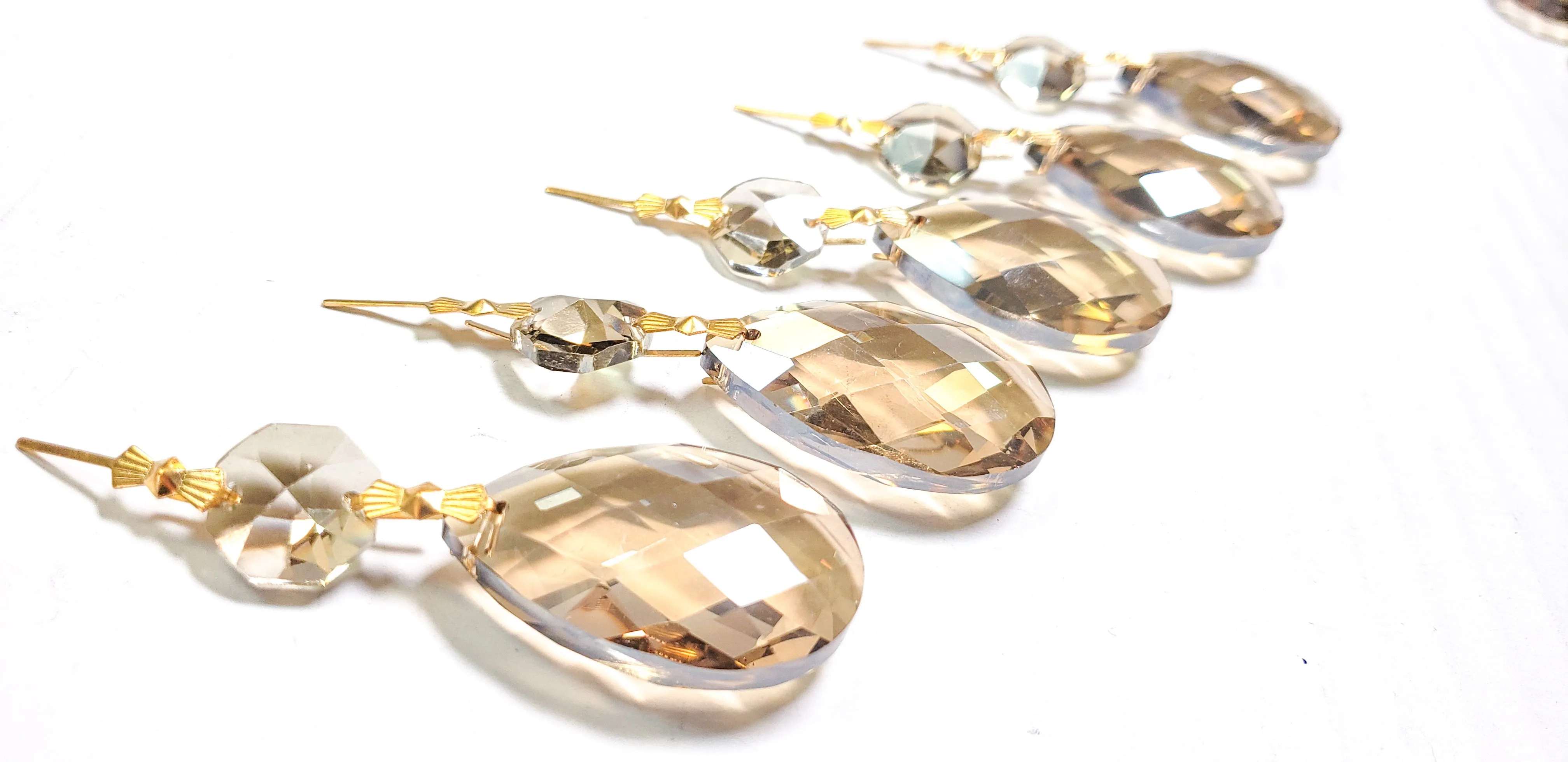 Champagne Diamond Cut Teardrop Ornaments, Chandelier Crystals Pack of 5
