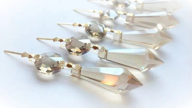Champagne Icicle Chandelier Crystal Ornaments, U-drop Pendants Pack of 5