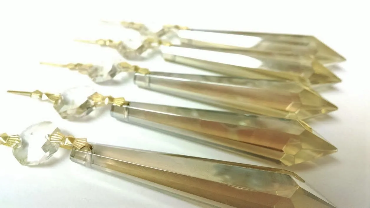Champagne Icicle Chandelier Crystal Ornaments, U-drop Pendants Pack of 5