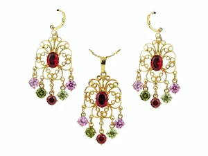 Chandelier design 24K gold plated jewelry set with beautiful zircons - Multi Color