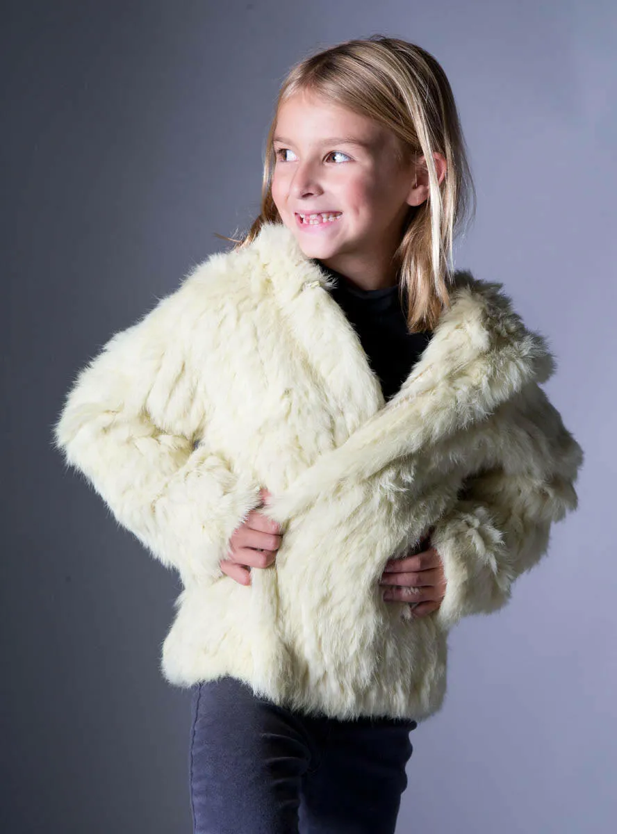 Children's Yellow Knitted Rabbit Fur Jacket with Hood
