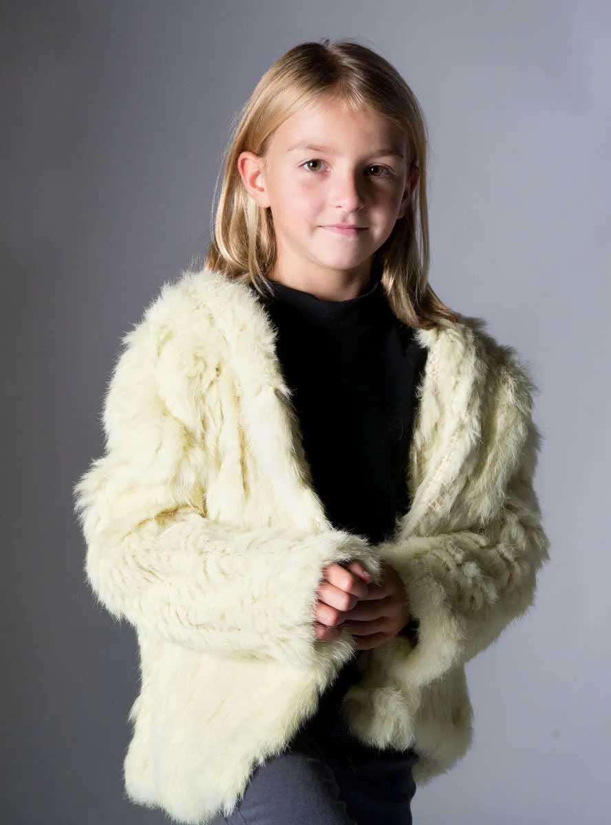 Children's Yellow Knitted Rabbit Fur Jacket with Hood
