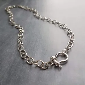 Chunky Silver Chain, front clasp necklace, large link chain, horseshoe clasp necklace, screw clasp chain, big round link chain, stainless