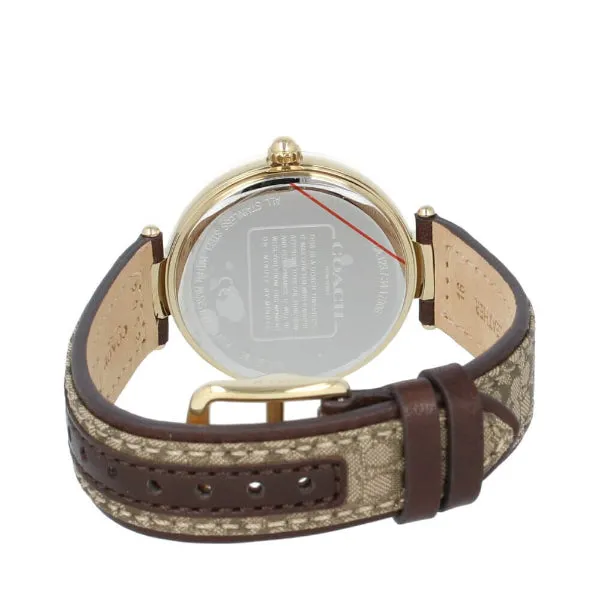 Coach Park Brown Leather Strap Gold Dial Quartz Watch for Ladies - 14503456