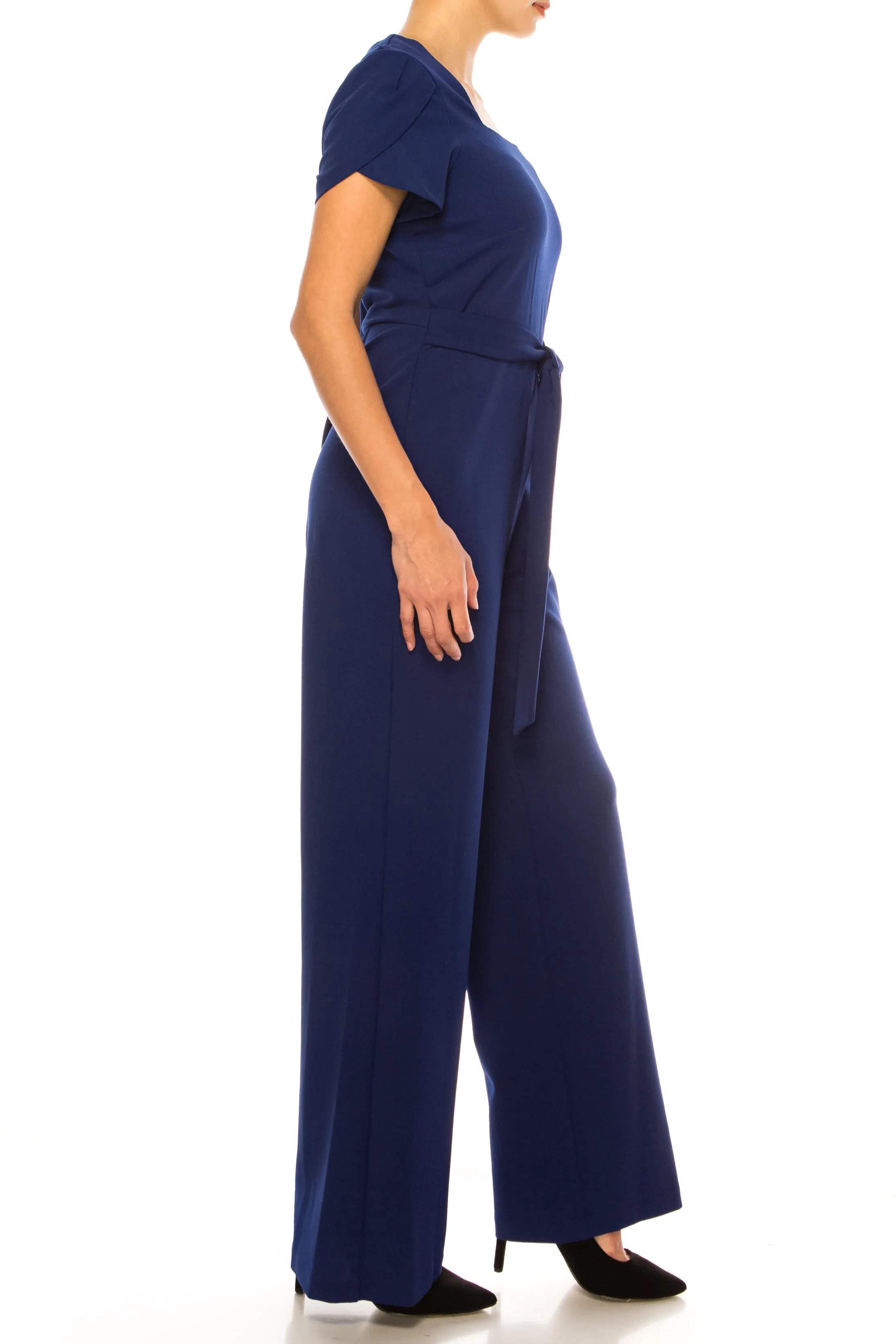 Connected Apparel Short Sleeve Wide Leg Jumpsuit
