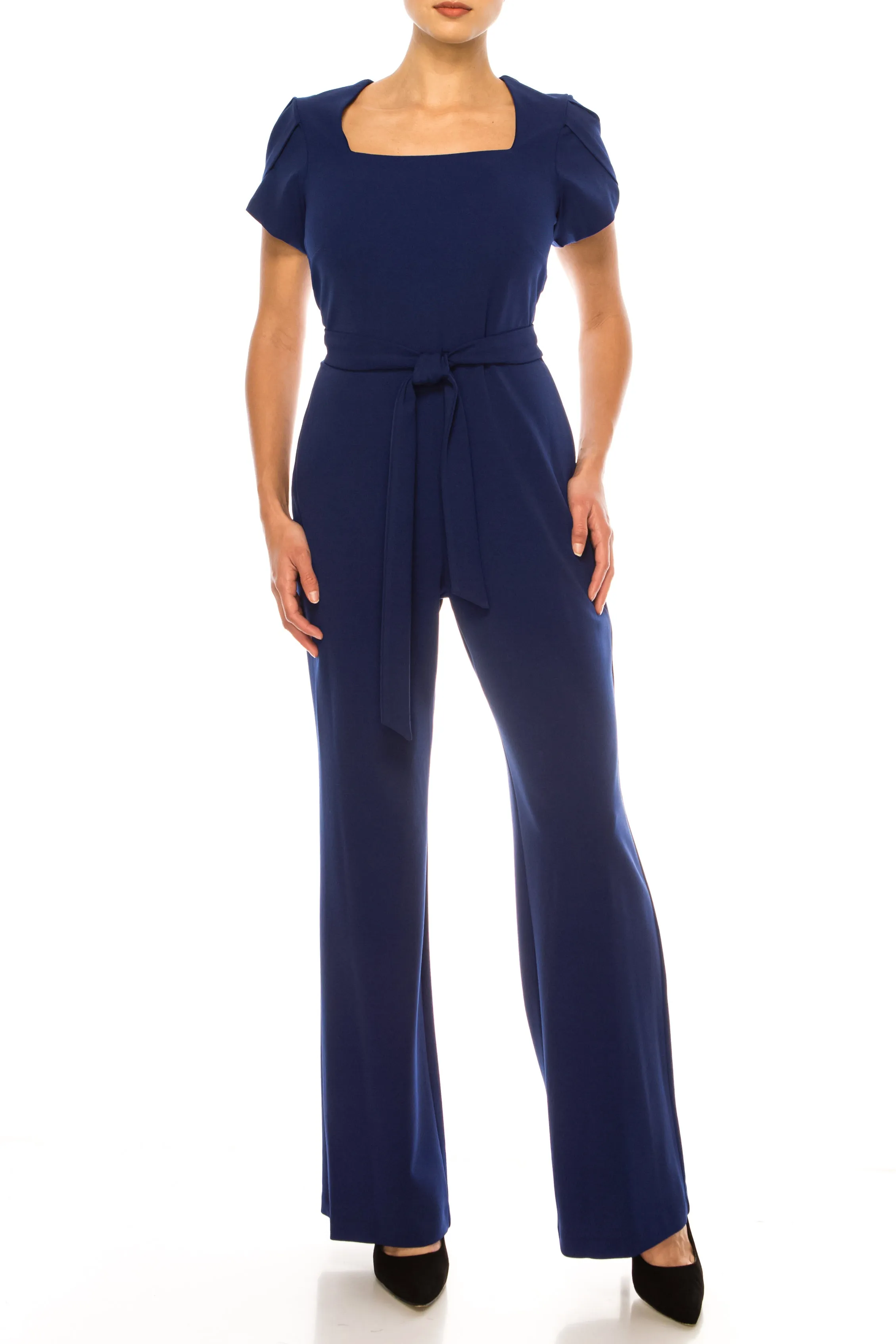 Connected Apparel Short Sleeve Wide Leg Jumpsuit