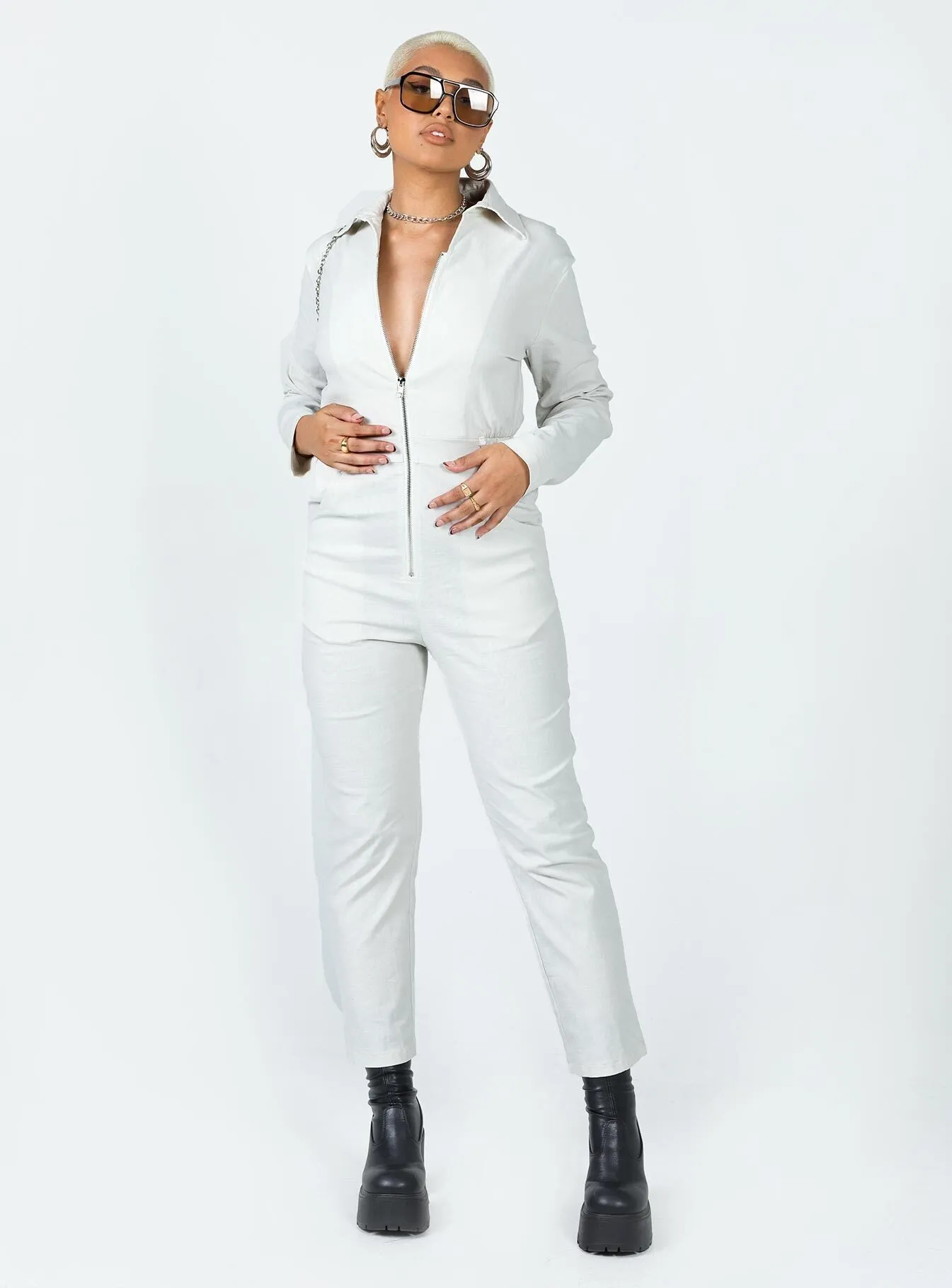 Courtney Long Sleeve Boiler Suit Beige