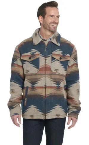 Cripple Creek Men's Zip Front Navajo Blanket Shirt Jacket W/ Faux Sherpa Lining