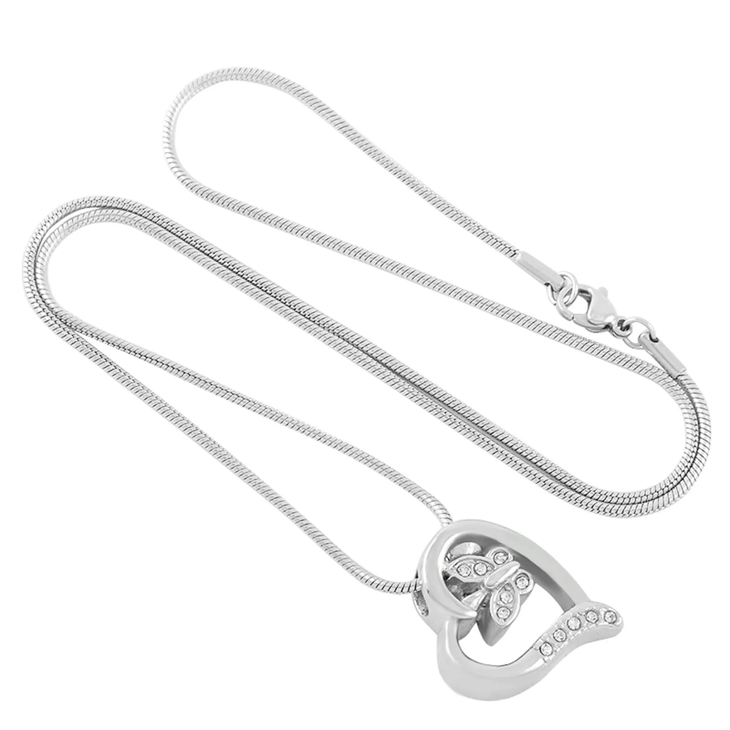 Crystal Butterfly in Heart Cremation Jewelry