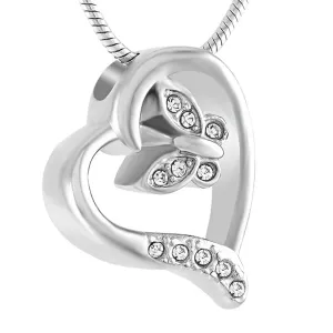 Crystal Butterfly in Heart Cremation Jewelry