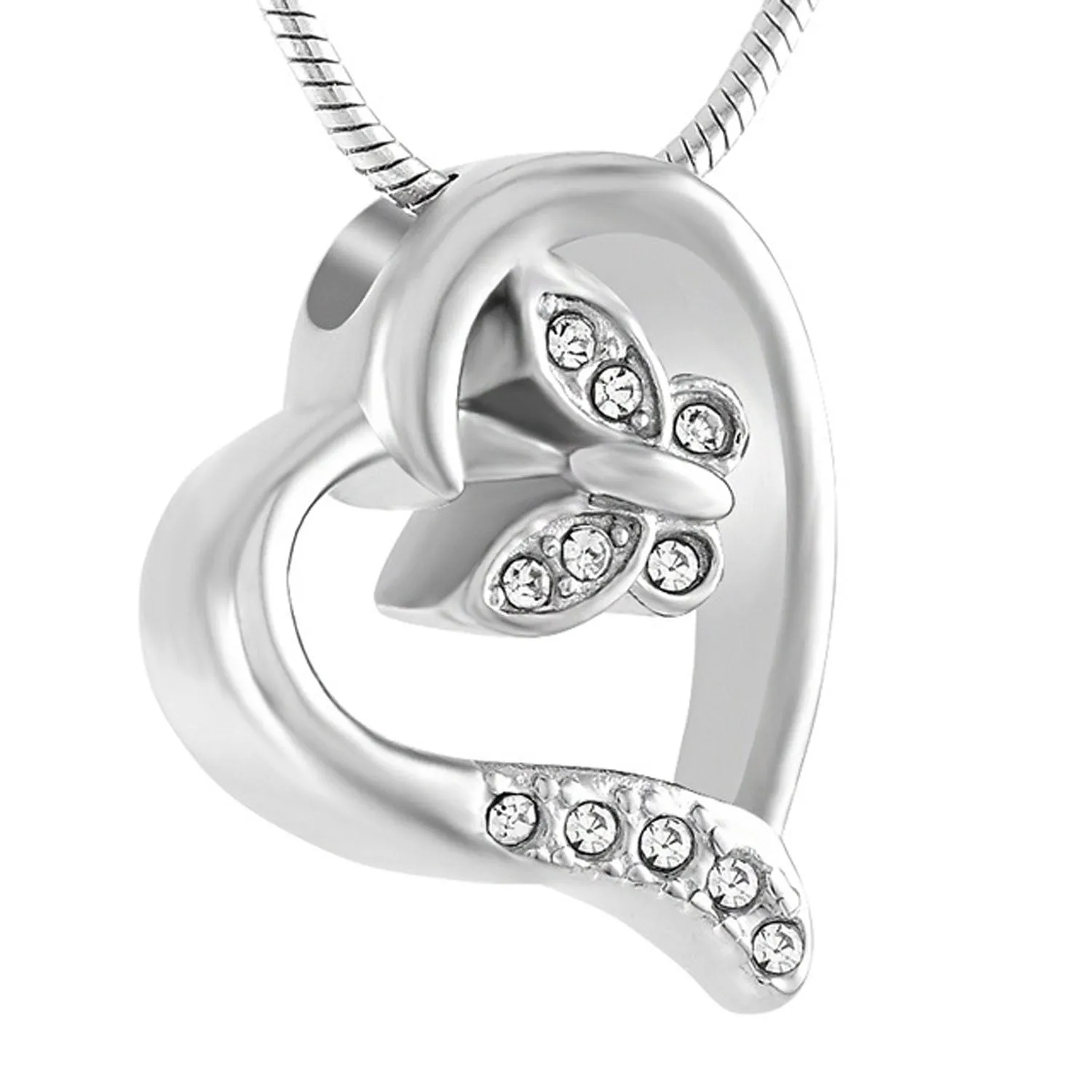 Crystal Butterfly in Heart Cremation Jewelry
