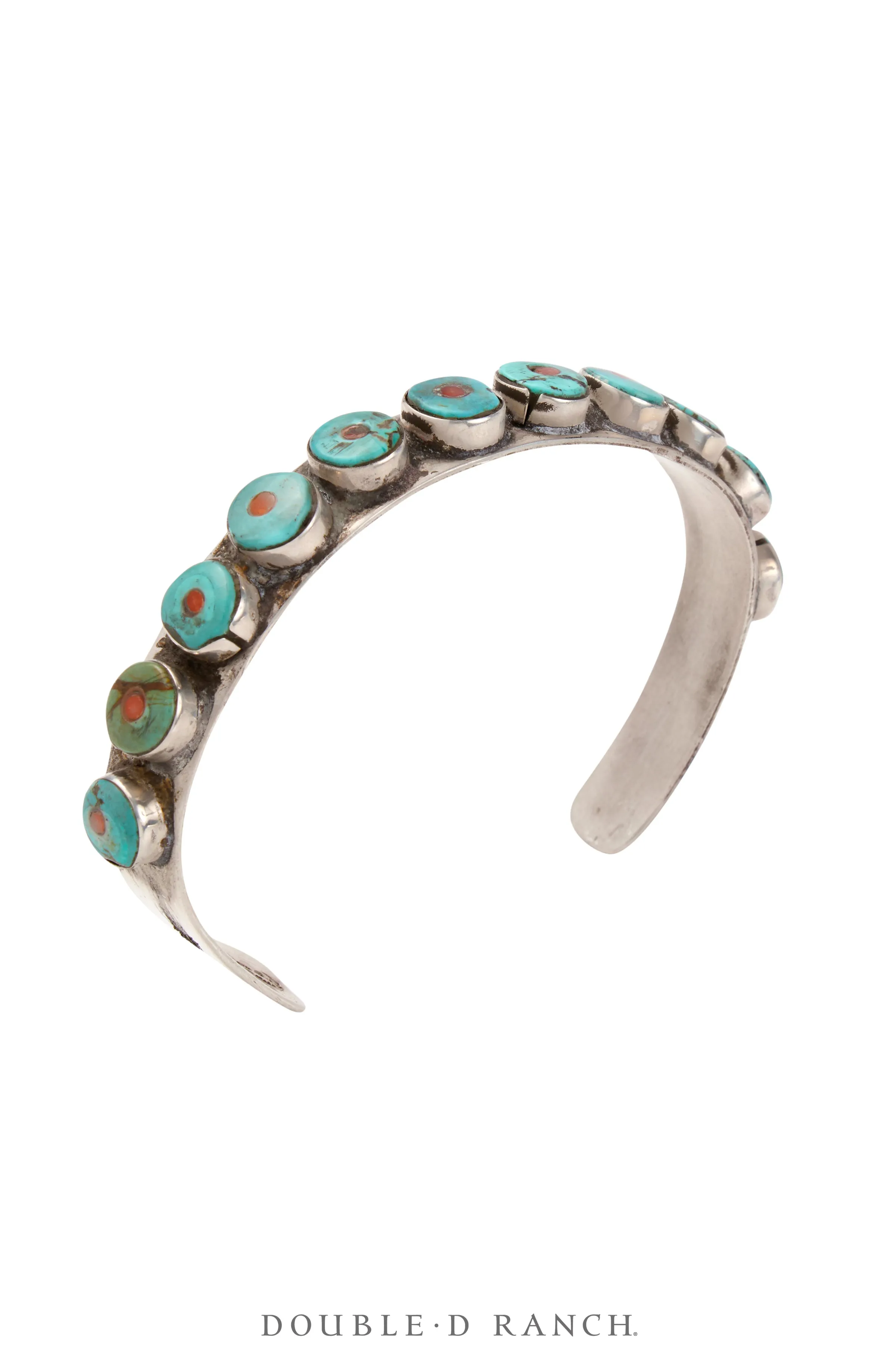 Cuff, Row, Turquoise With Coral, Oscar Betz Hallmark, Contemporary, 3857