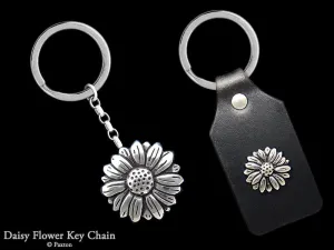 Daisy Flower Key Chain / Key Ring Sterling Silver