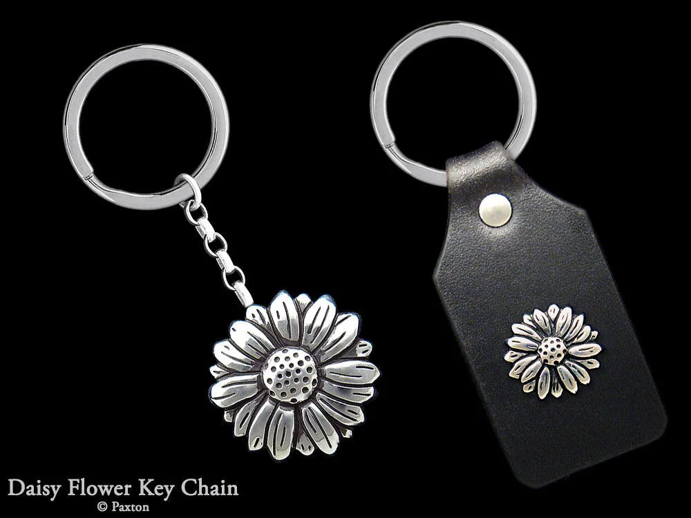 Daisy Flower Key Chain / Key Ring Sterling Silver