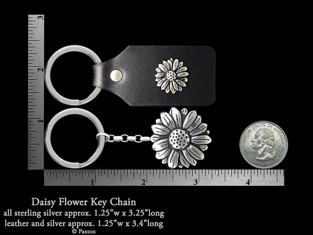 Daisy Flower Key Chain / Key Ring Sterling Silver