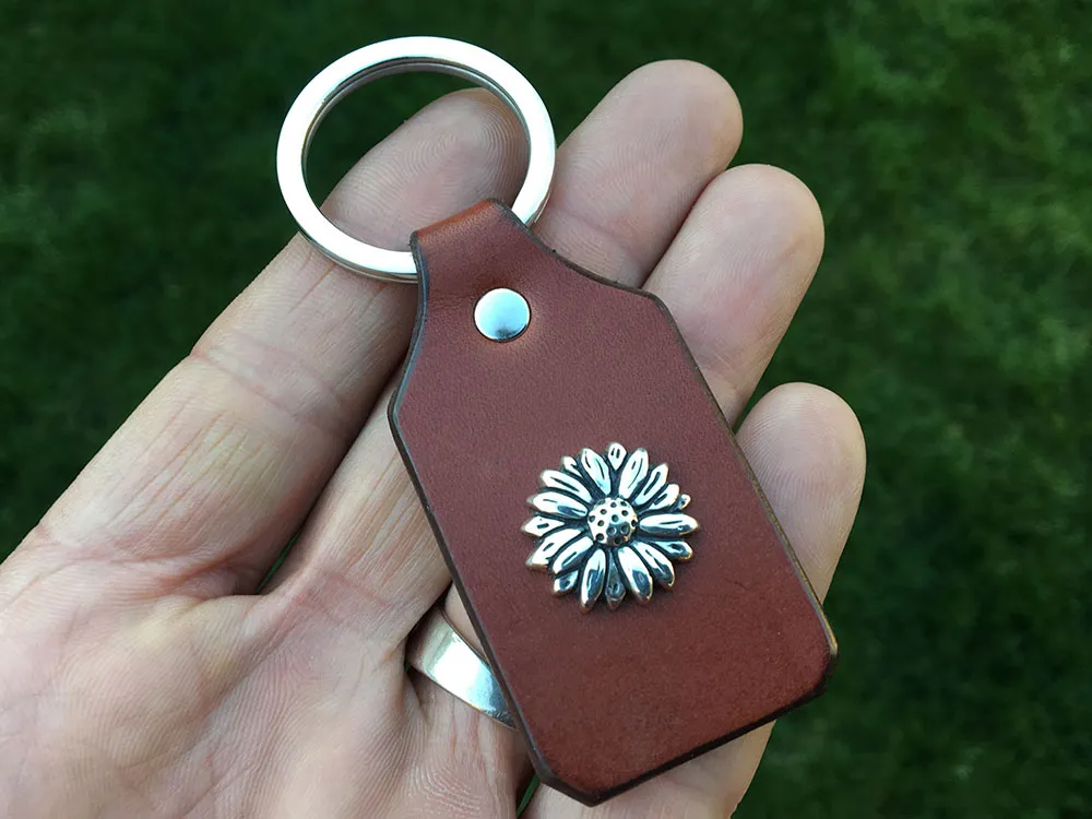 Daisy Flower Key Chain / Key Ring Sterling Silver