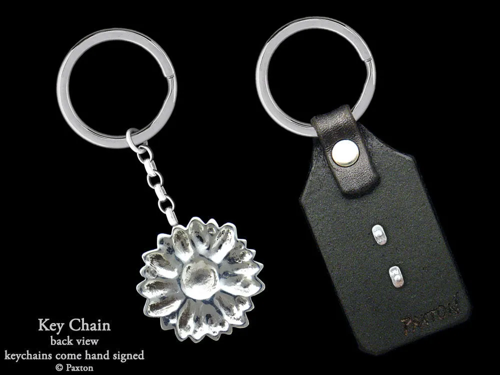 Daisy Flower Key Chain / Key Ring Sterling Silver
