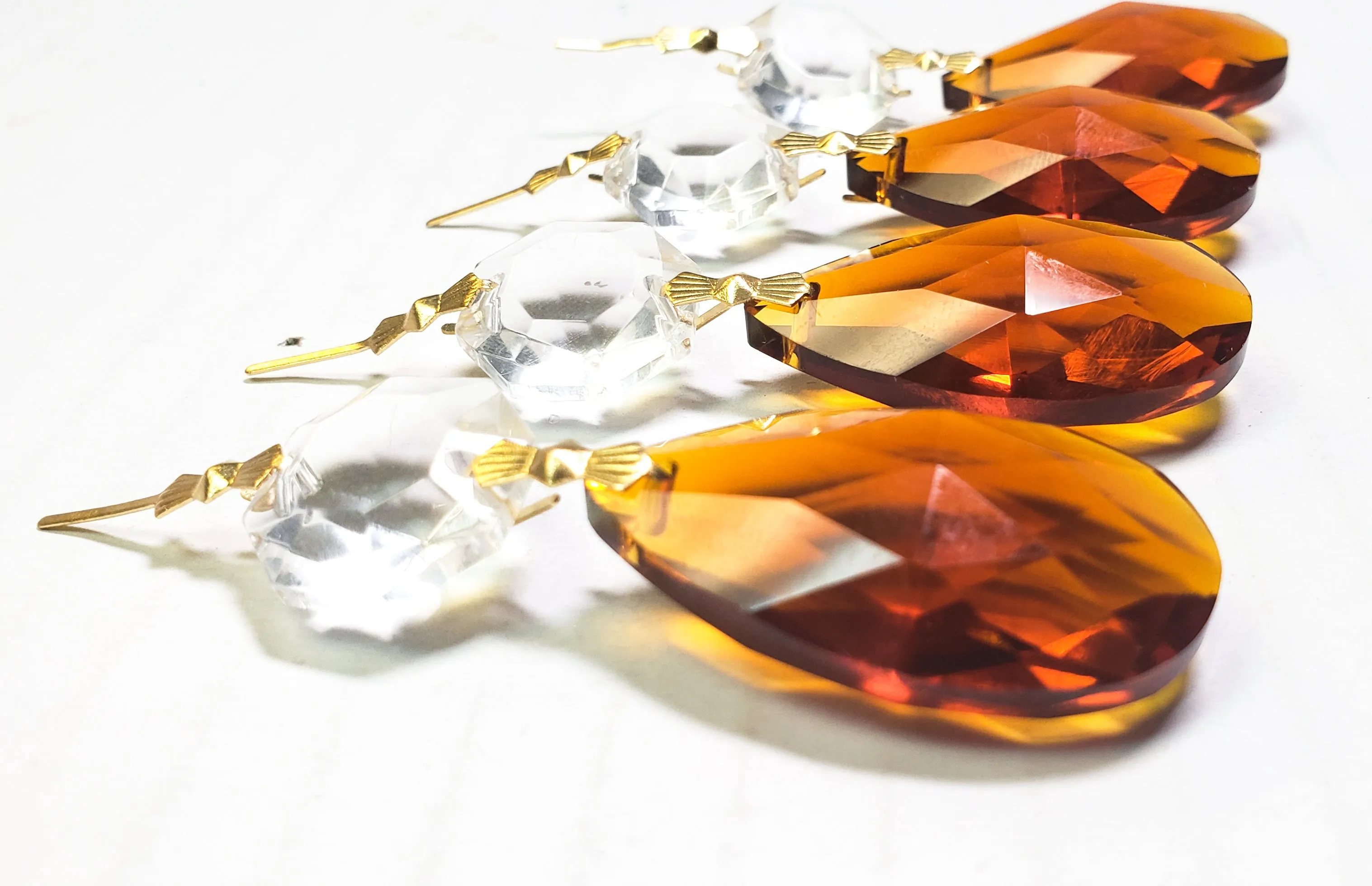 Dark Amber Teardrop Chandelier Crystals with Diamond Cut Octagon