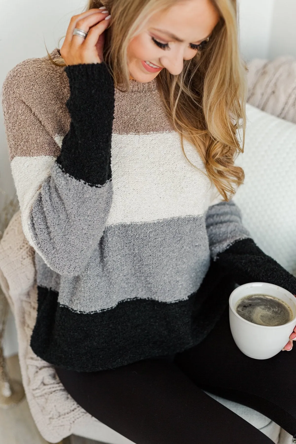Dear To My Heart Color Block Sweater- Grey, Black, Taupe, Ivory