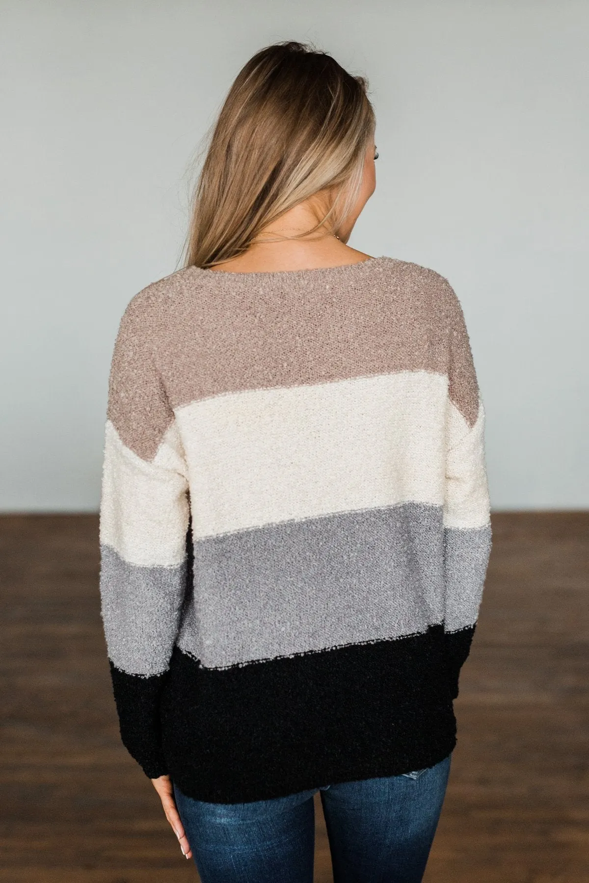 Dear To My Heart Color Block Sweater- Grey, Black, Taupe, Ivory