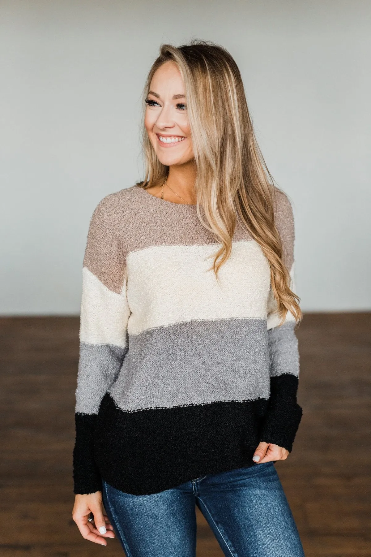 Dear To My Heart Color Block Sweater- Grey, Black, Taupe, Ivory