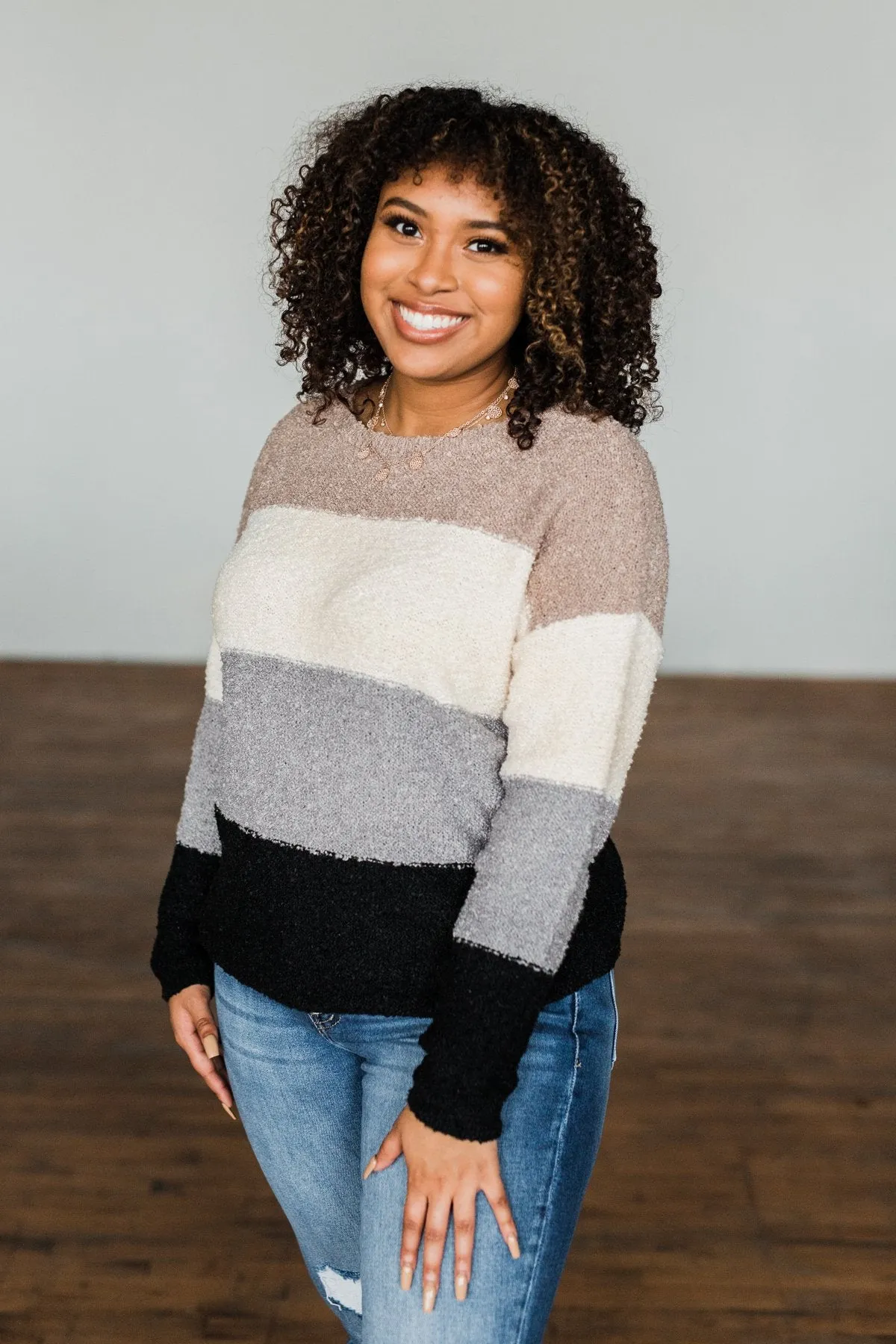 Dear To My Heart Color Block Sweater- Grey, Black, Taupe, Ivory