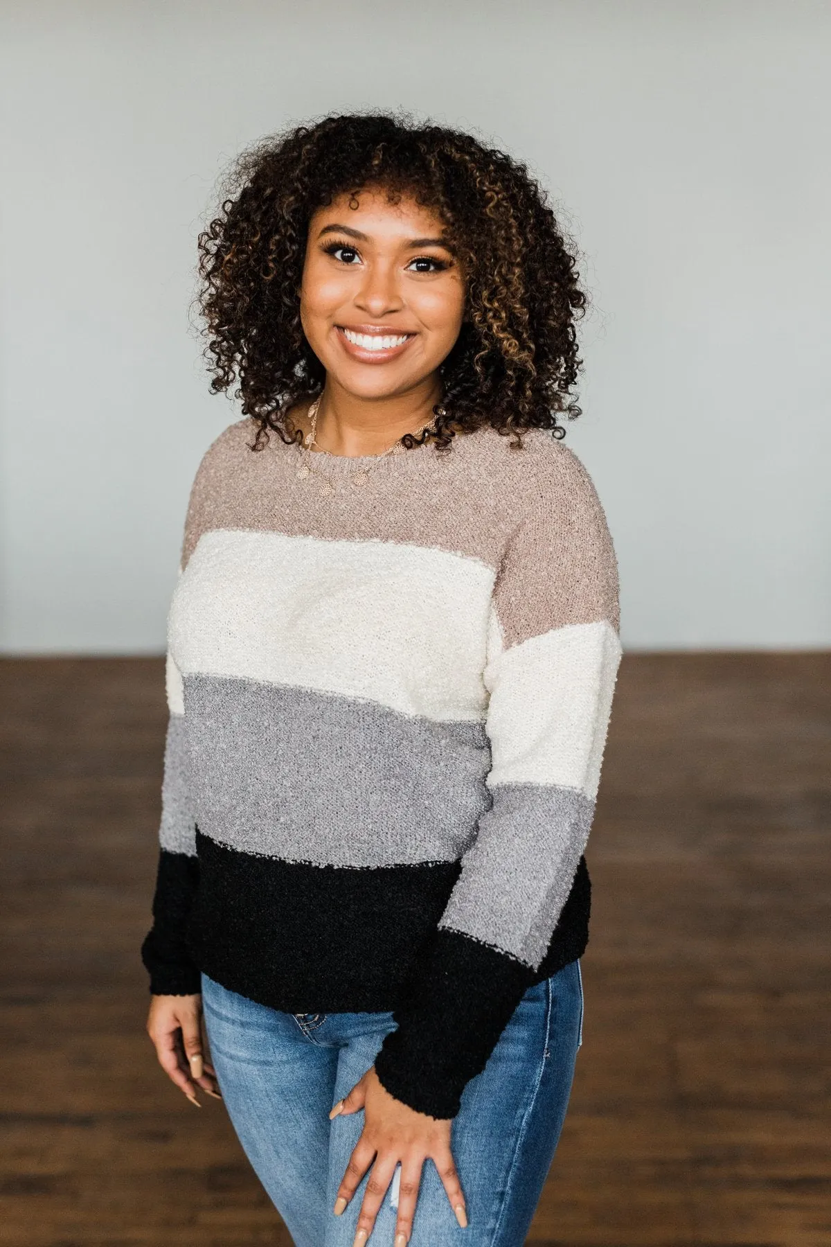 Dear To My Heart Color Block Sweater- Grey, Black, Taupe, Ivory