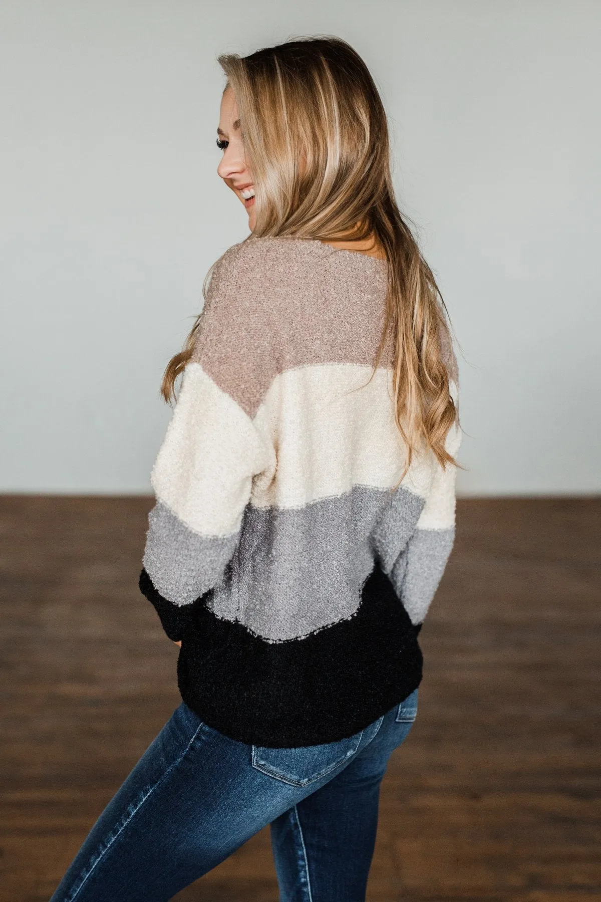 Dear To My Heart Color Block Sweater- Grey, Black, Taupe, Ivory