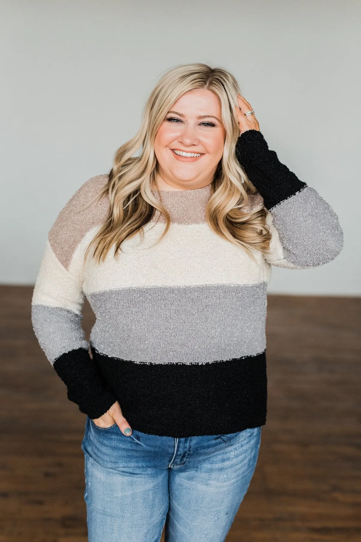 Dear To My Heart Color Block Sweater- Grey, Black, Taupe, Ivory