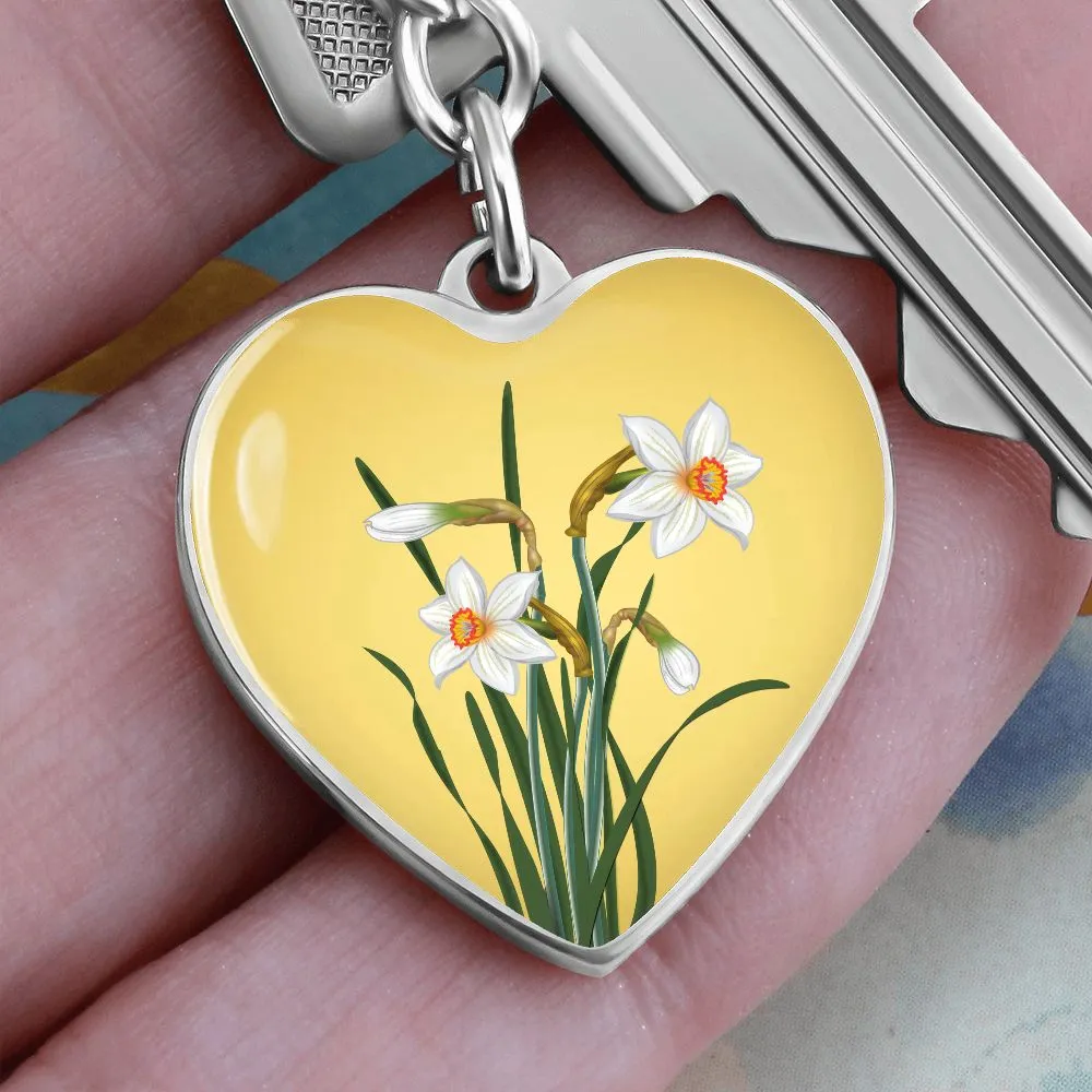 December Birth Flower, Narcissus Keychain, Birth Flower Keychain, December Birthday Gift For Her, Best Friend, Birth Month Flower Keychain - Gold