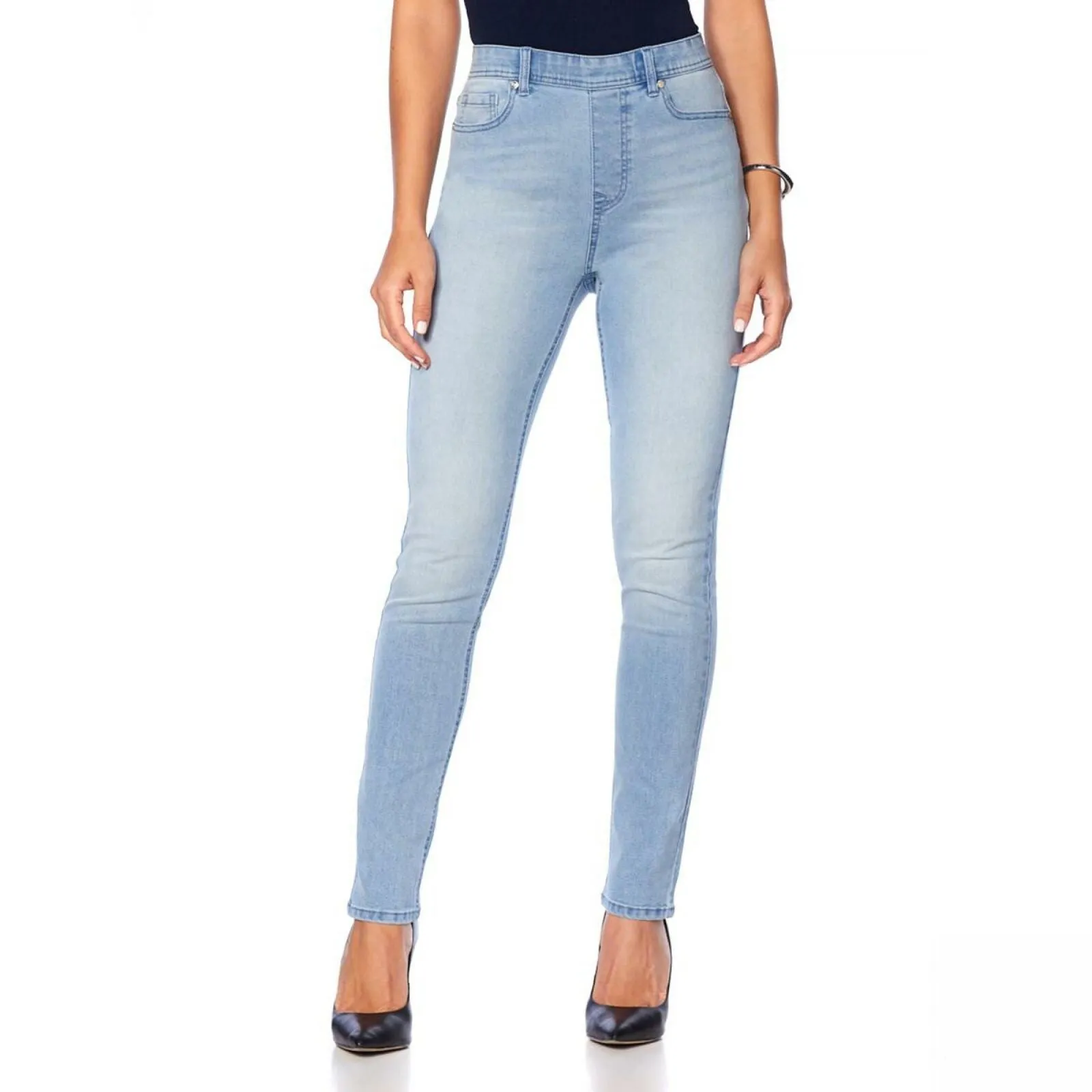 DG2 by Diane Gilman Classic Stretch Denim 5 Pocket Jeggings Chambray Plus 1X