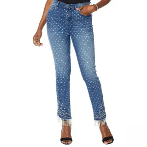 DG2 by Diane Gilman Women's Plus Size Embroidered Classic Stretch Bead Fringe Jeans
