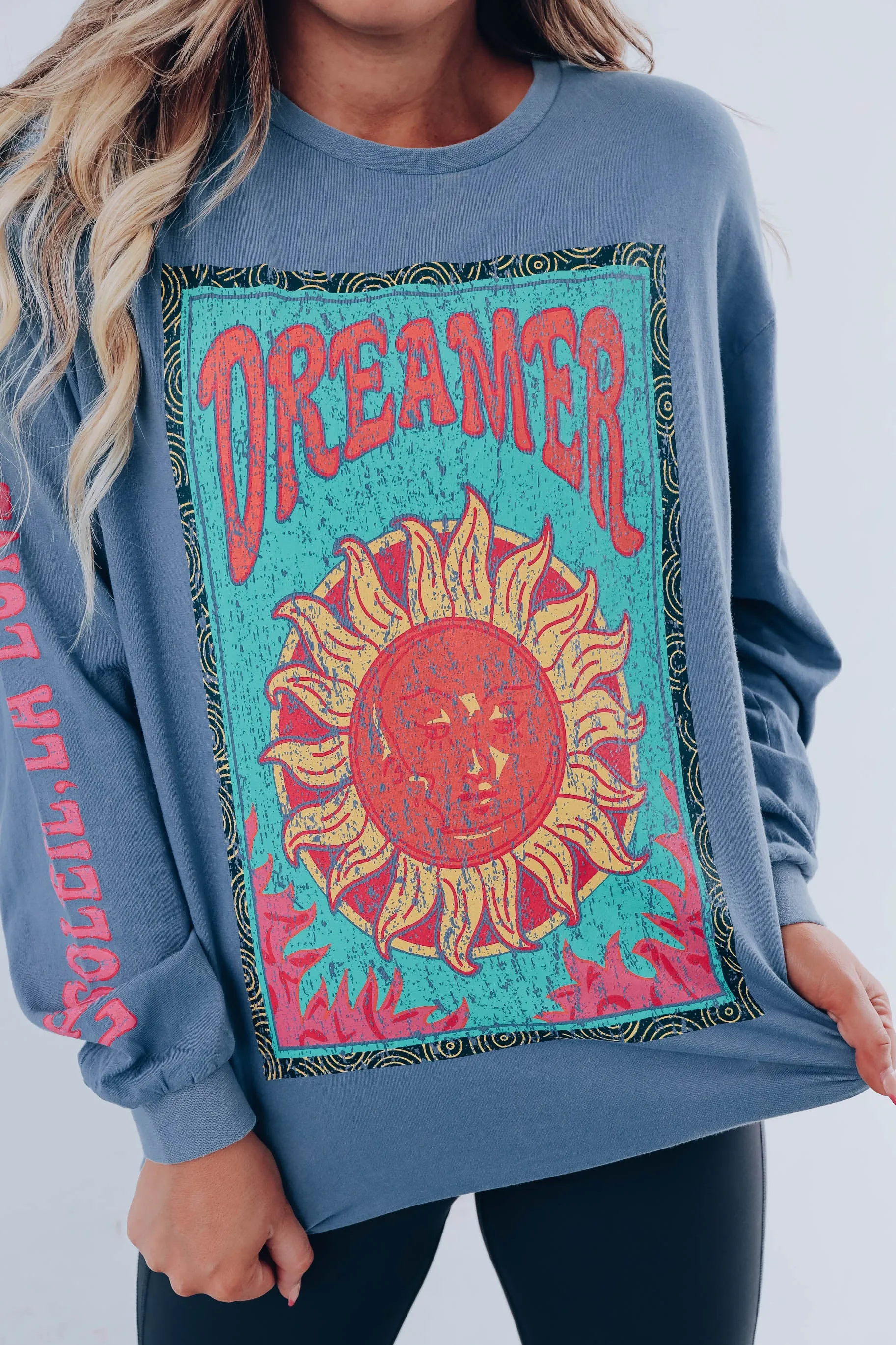 Dreamer Long Sleeve Graphic Tee- Blue
