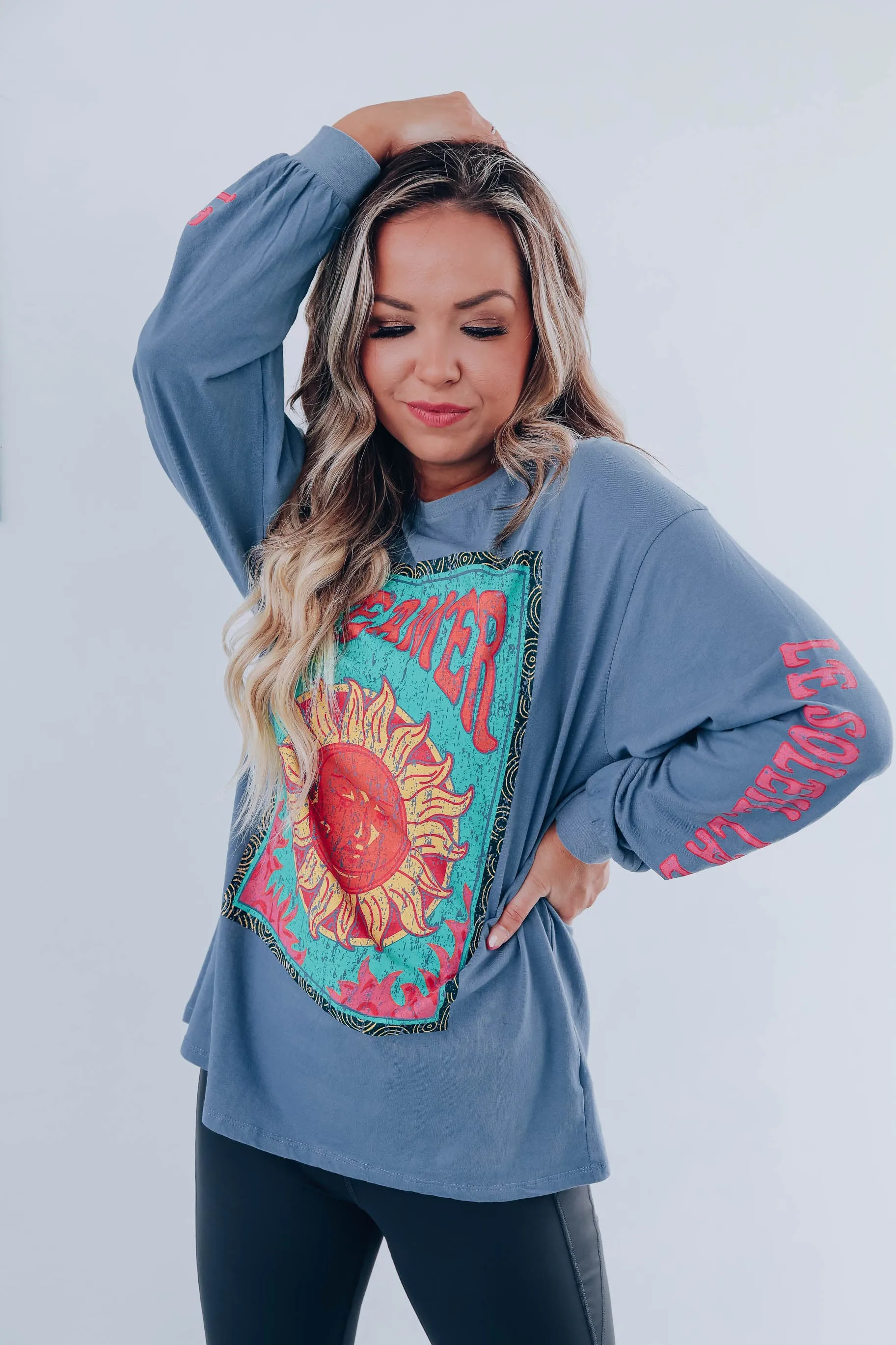 Dreamer Long Sleeve Graphic Tee- Blue