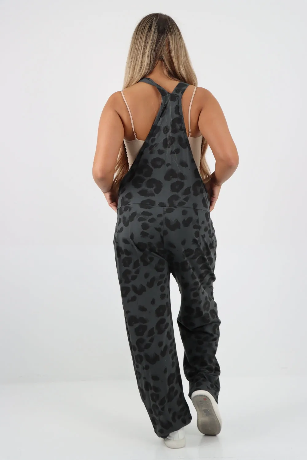 Dungaree Leopard Print Jersey Jumpsuits