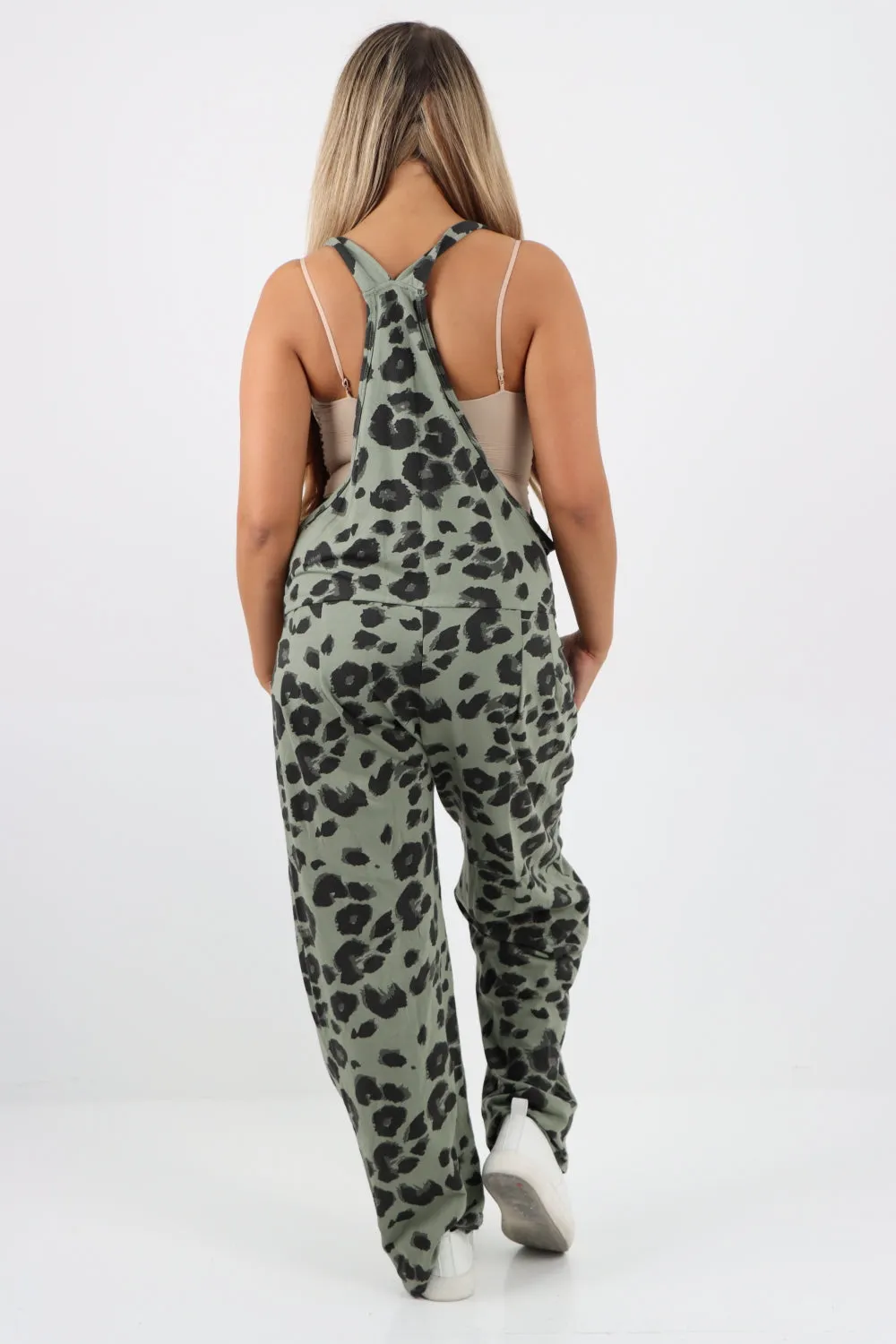 Dungaree Leopard Print Jersey Jumpsuits