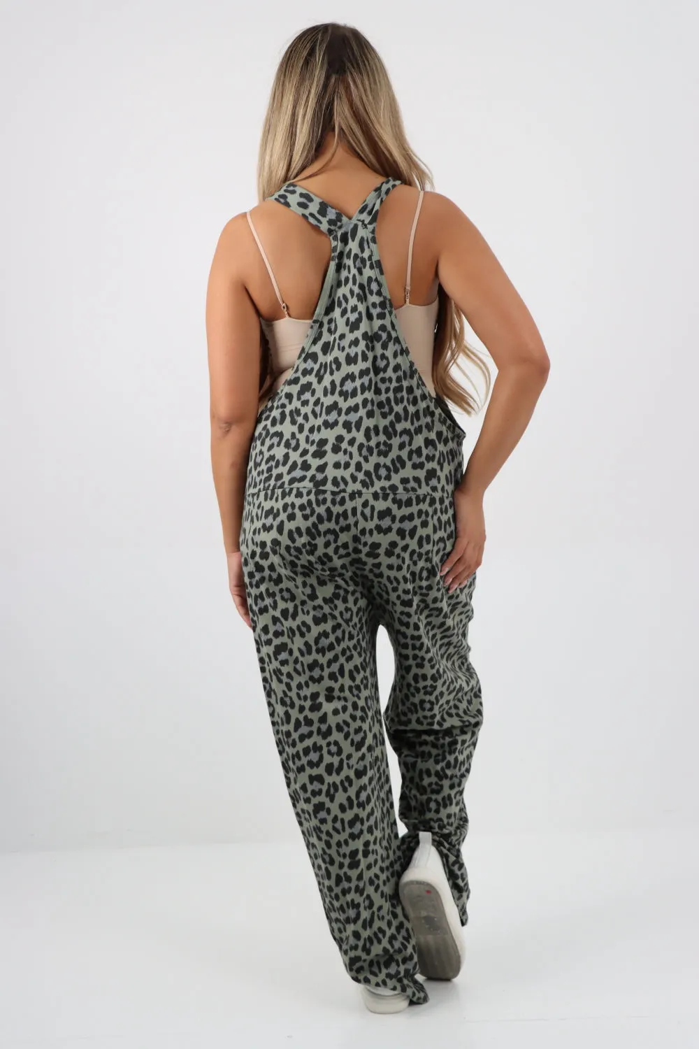 Dungaree Leopard Print Jersey Jumpsuits