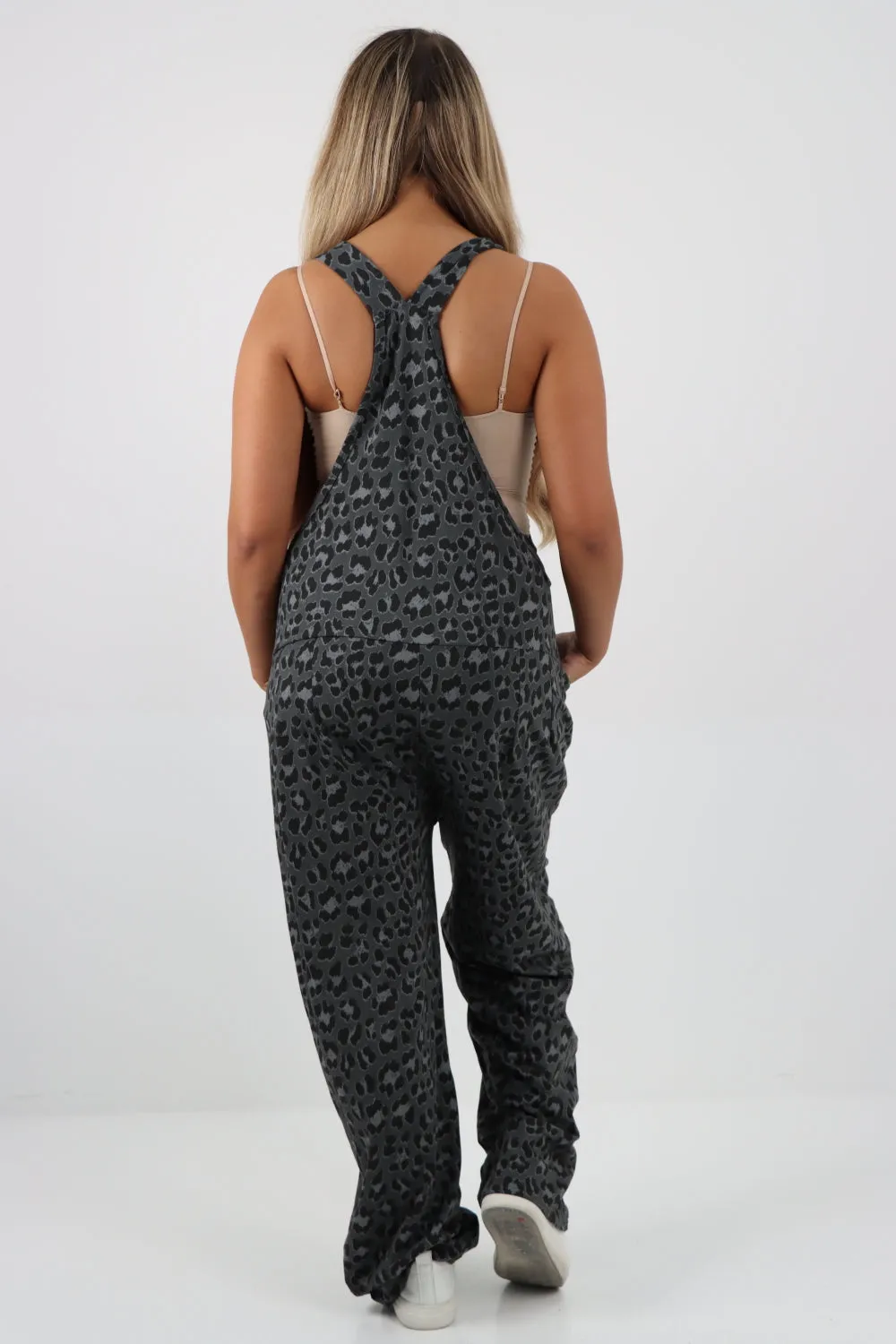 Dungaree Leopard Print Jersey Jumpsuits