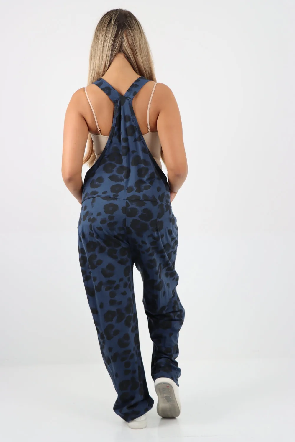 Dungaree Leopard Print Jersey Jumpsuits