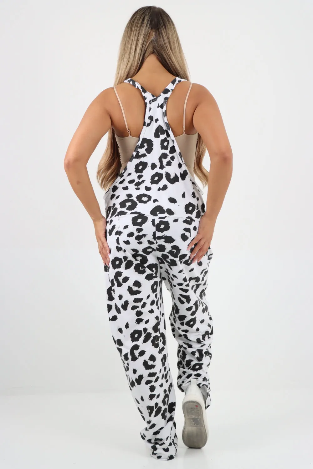Dungaree Leopard Print Jersey Jumpsuits