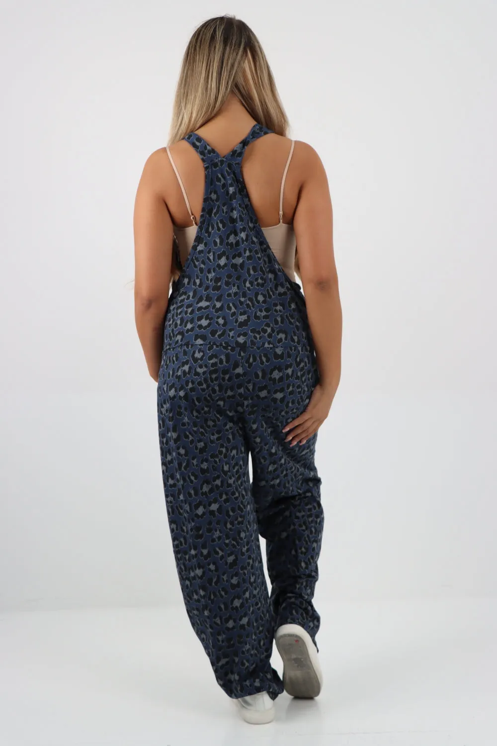 Dungaree Leopard Print Jersey Jumpsuits