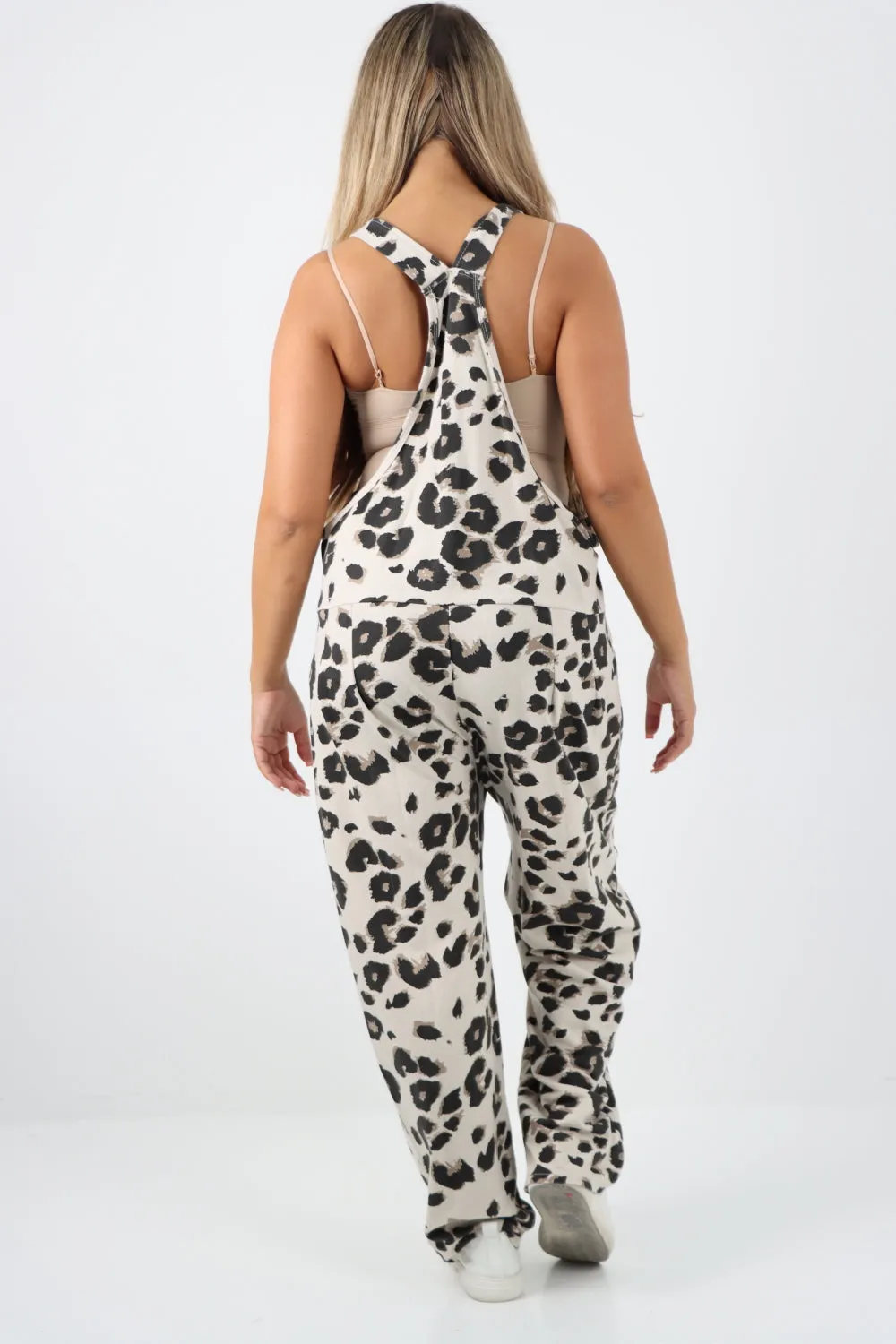 Dungaree Leopard Print Jersey Jumpsuits