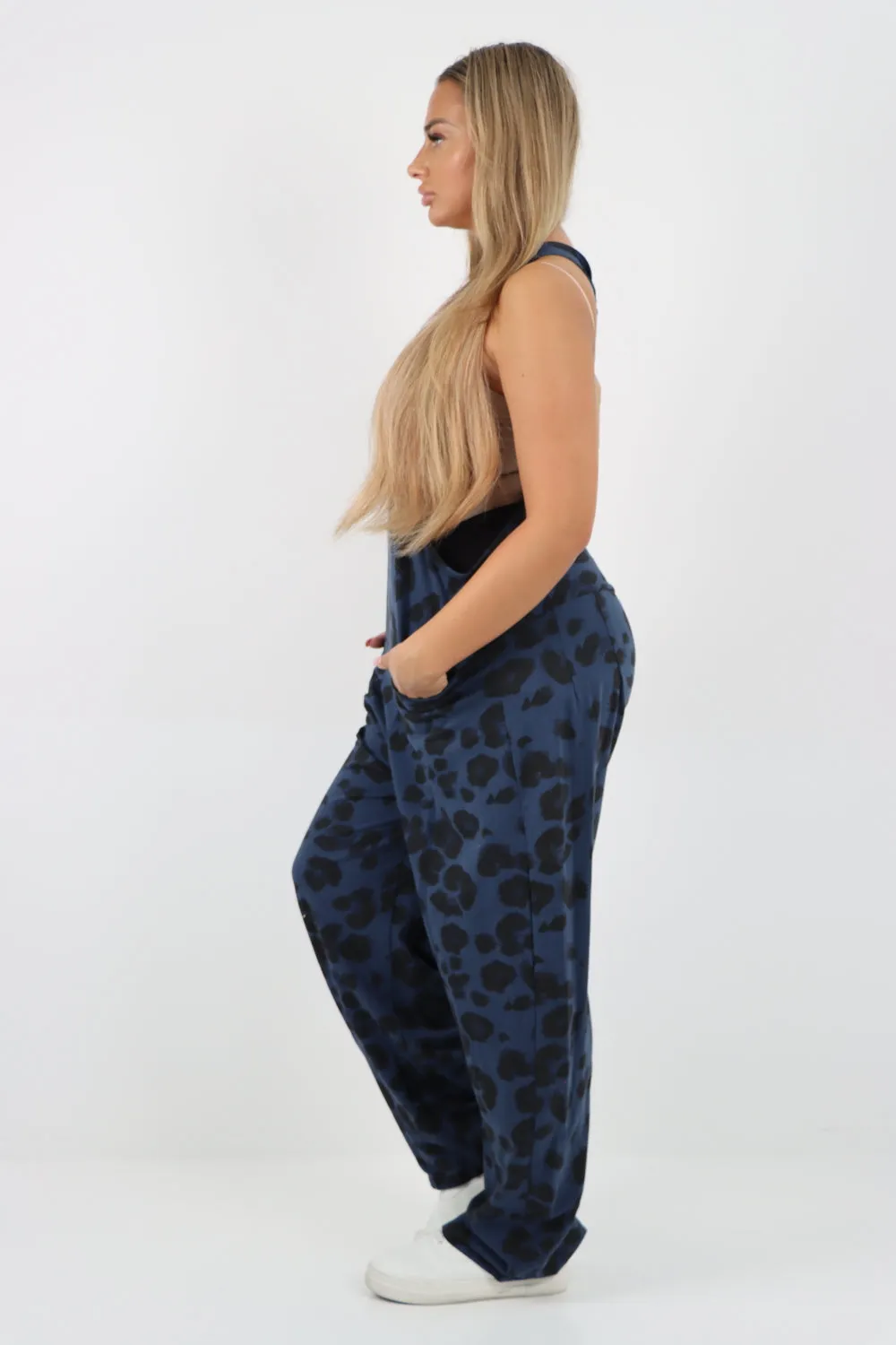 Dungaree Leopard Print Jersey Jumpsuits