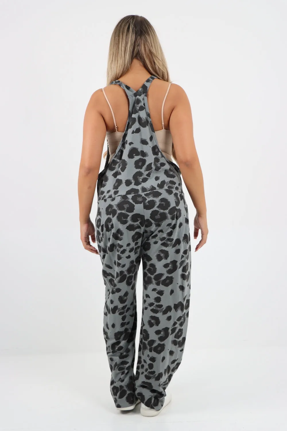 Dungaree Leopard Print Jersey Jumpsuits